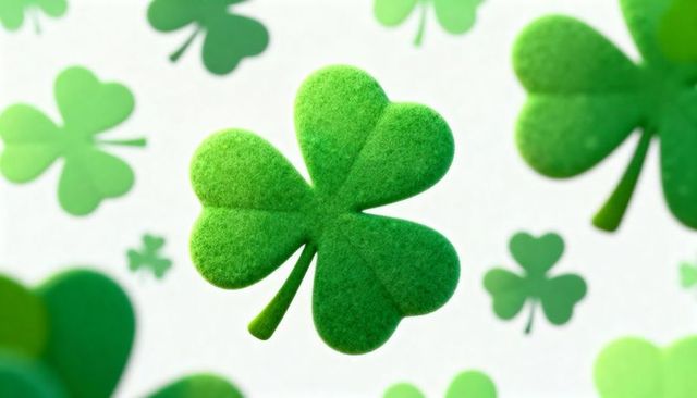 Felt four-leaf clover floating on pale background with soft bokeh for st patricks day