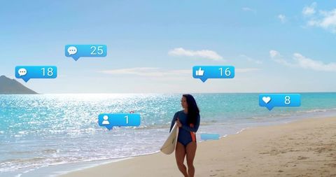 Surfer Walking by Sea Blends Real-Life Adventure with Social Media Buzz