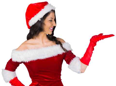 woman in santa dress happily presenting with transparent background - Download Free Stock Videos Pikwizard.com