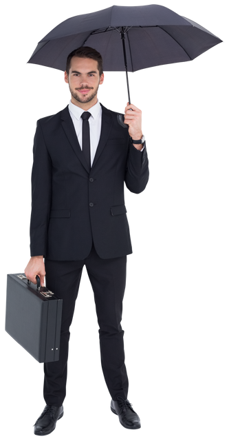 Smiling Businessman Holding Briefcase and Transparent Black Umbrella - Download Free Stock Videos Pikwizard.com