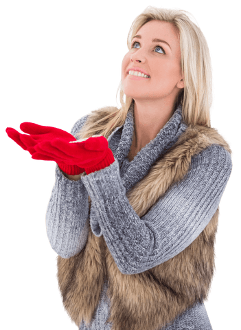 smiling woman in winter clothing with red gloves on transparent background - Download Free Stock Videos Pikwizard.com
