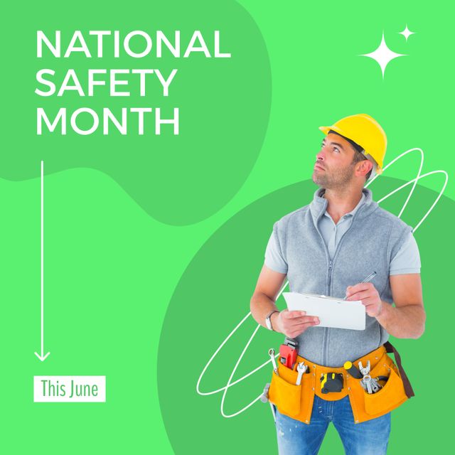 National Safety Month Awareness with Engineer in Safety Gear - Download Free Stock Templates Pikwizard.com