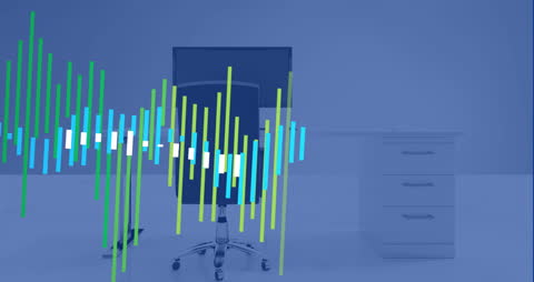 3D Office Desk Model with Overlay of Statistical Data Animation