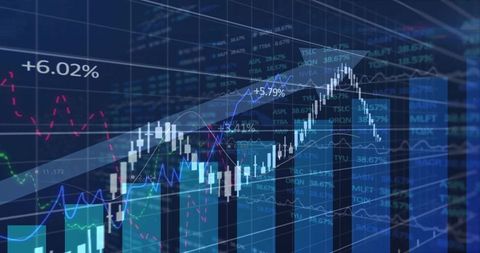 Holographic market dashboard visualizing candlestick chart, volume bars, momentum indicators