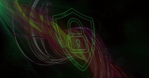 Neon Green Shield with Padlock Representing Cybersecurity, Encryption, Data Protection