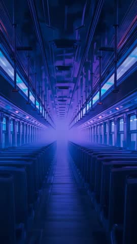 Gliding Through Neon Train Carriage — Vertical Cinematic Journey Through Futuristic Transit