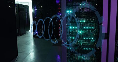 Futuristic Data Center with Digital Circuit Design Overlay - Download Free Stock Images Pikwizard.com