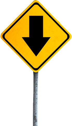 yellow caution sign with downward arrow on transparent background - Download Free Stock Videos Pikwizard.com