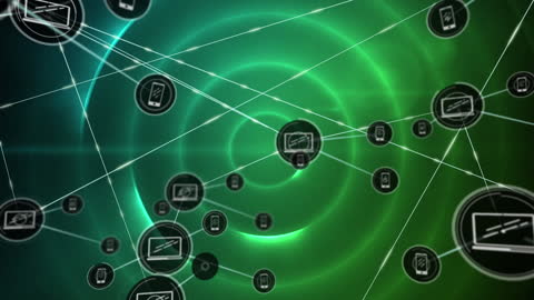 Abstract Digital Network of IoT Connections in Green Tones