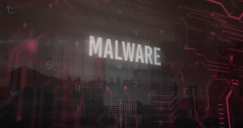 Digital Malware Warning in Cityscape Background