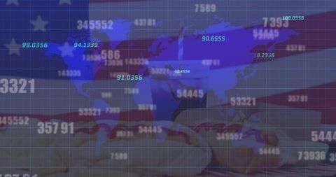 Global Financial Statistics Overlapping American Flag Background