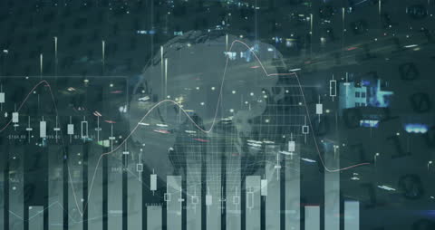 Global Financial Data Visualization Over Cityscape