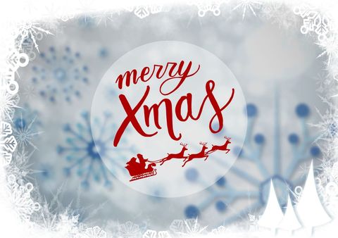 festive merry xmas message with reindeer and snowflakes - Download Free Stock Templates Pikwizard.com