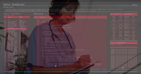 Medical professional analyzing code overlay with tablet display
