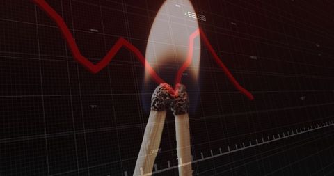 Collapsing Financial Graph Overlay on Burning Matches