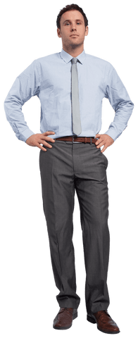Transparent professional male with hands on hips, business attire
