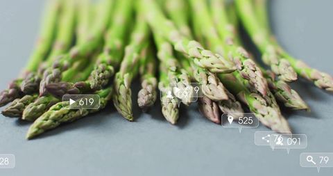 Fresh asparagus spears with social media elements