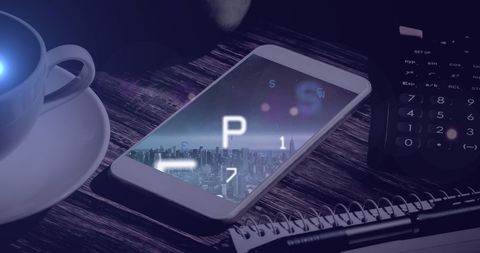 Financial data over smartphone with cityscape concept