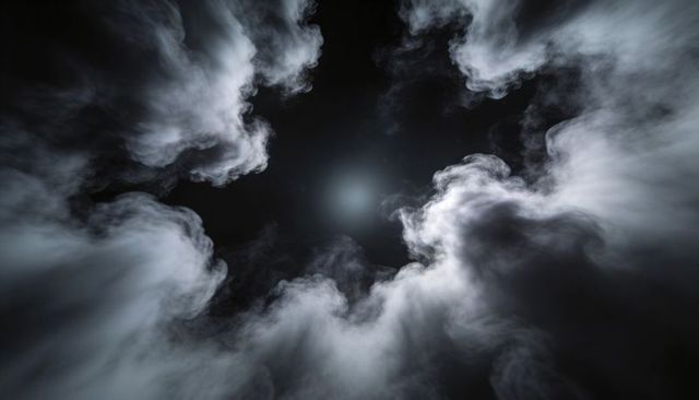 Swirling Cloud Vortex Revealing Cosmic Aperture Over Starry Night Sky With Faint Light