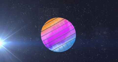 Futuristic Planet with Gradient Stripes in Cosmic Scene