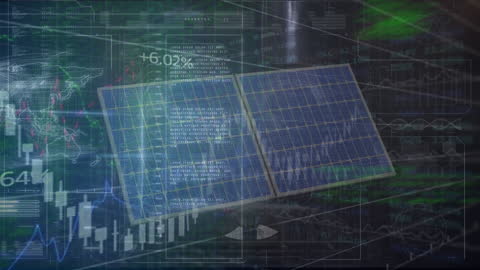 Digital Interface with Solar Panels and Binary Code Overlay