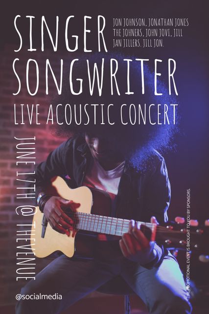 Live Acoustic Concert Promotional Flyer with Guitarist - Download Free Stock Templates Pikwizard.com