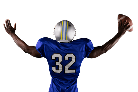 Transparent african american football player celebrating victory