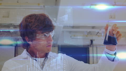 Scientist Analyzing Sample with Digital Data Overlay