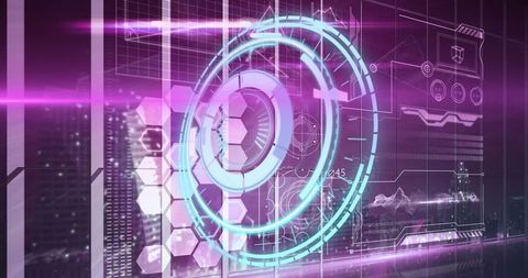 Futuristic digital interface with data and processing circle