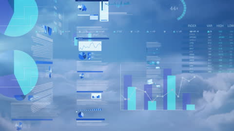 Digital Data Visualization in Clouded Sky Backdrop