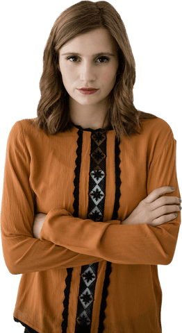 Confident Businesswoman Standing with Transparent Arms Crossed Pose