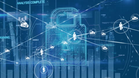 Digital Network with Padlock and Data Visuals Illustrating Online Security