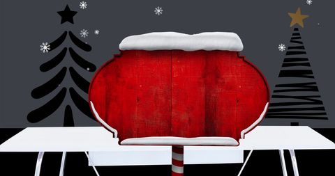 Festive Blank Red Sign with Snow in Winter Wonderland