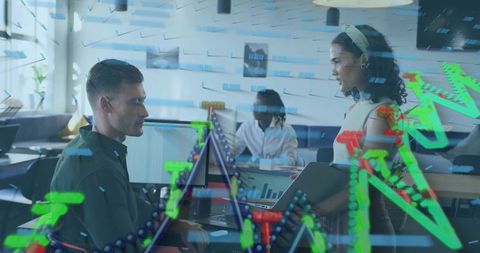 Creative Team Collaboration in Modern Office with Data Overlays