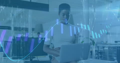 Financial Analyst Interacting with Digital Data in Office