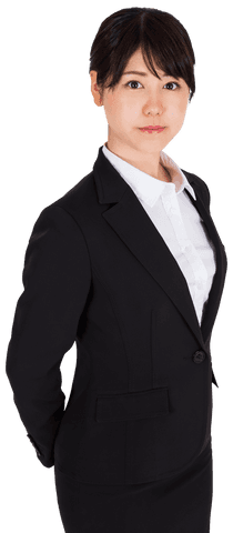 Transparent Asian Businesswoman in Formal Attire Smiling