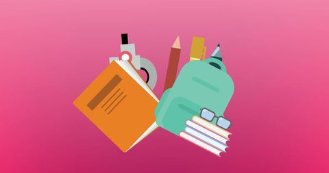 Colorful School Supplies on Pink Gradient Background