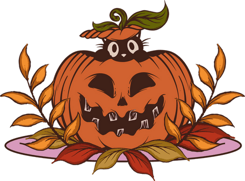 transparent halloween jack-o'-lantern with cat inside and autumn leaves - Download Free Stock Videos Pikwizard.com