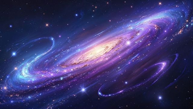 Glowing spiral galaxy with blue arms in space artistry