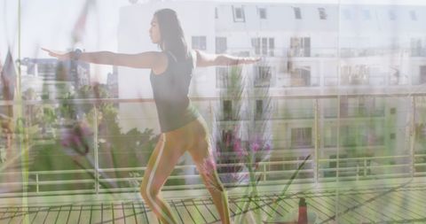 Yoga Practice Amidst Urban Nature Concept Overlay