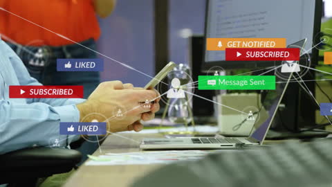 Businessman Exploring Digital Network with Social Media Icons