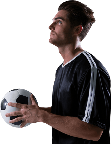 Thoughtful Soccer Player Holding Ball in Transparent Background - Download Free Stock Videos Pikwizard.com