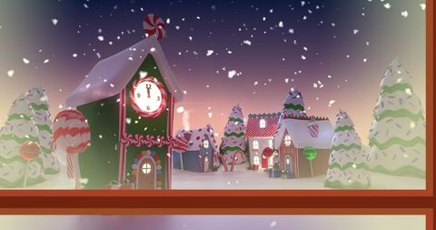 Cozy Winter Village with Christmas Festive Decor and Falling Snow - Download Free Stock Images Pikwizard.com