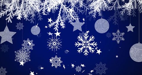 Festive Snowflakes and Stars on Dark Blue Winter Background