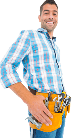 cheerful handyman with tool belt transparent background - Download Free Stock Videos Pikwizard.com