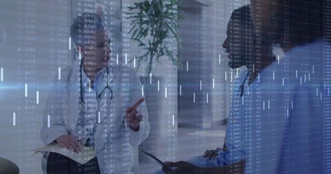 Doctor Consulting Patient With Data Overlay in Modern Clinic