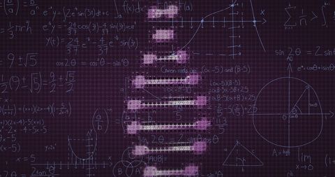 DNA Strand with Mathematical Equations on Black Background
