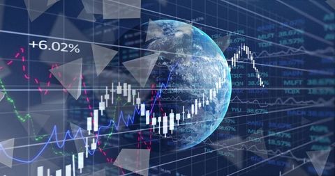 Visualizing Global Market Growth with Rising Candlestick and Neon Line Charts