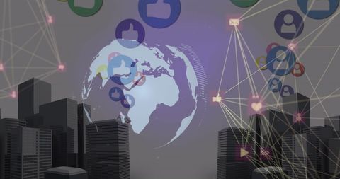 Global Network & Social Media Integration over Cityscape - Download Free Stock Images Pikwizard.com