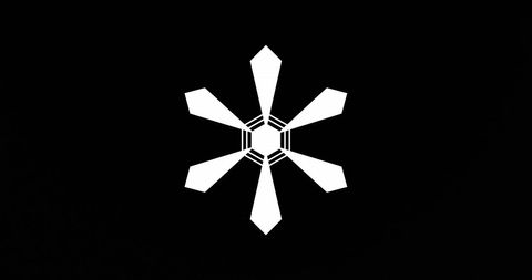 White geometric snowflake on black background design